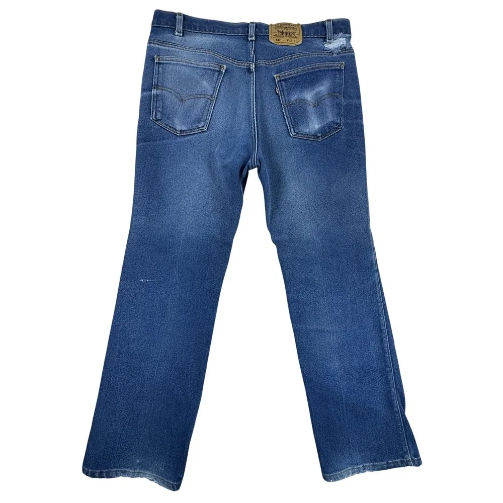Vintage Levis 517 Orange Tab Jeans Mens 38x30 Blue Bootcut USA Made Distressed